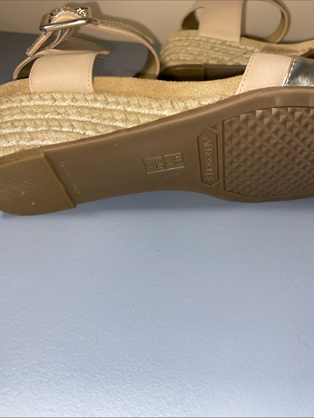 Aerosoles Heelrest Wedge Espadrille Sandals with Gold Accent - Women's Beige - Picture 6 of 7